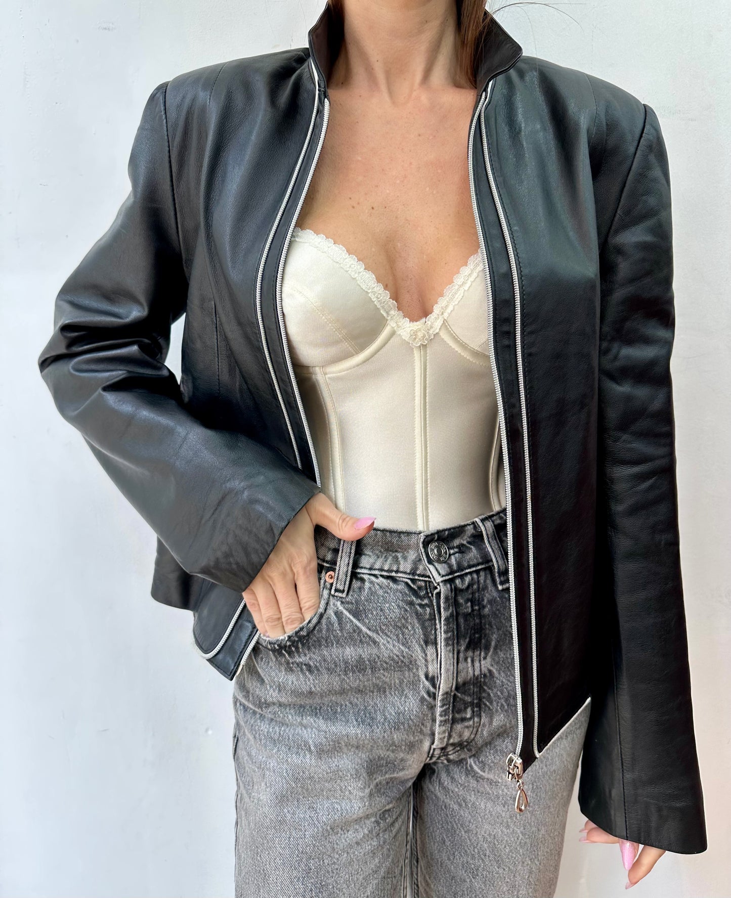 Leather jacket with silver details