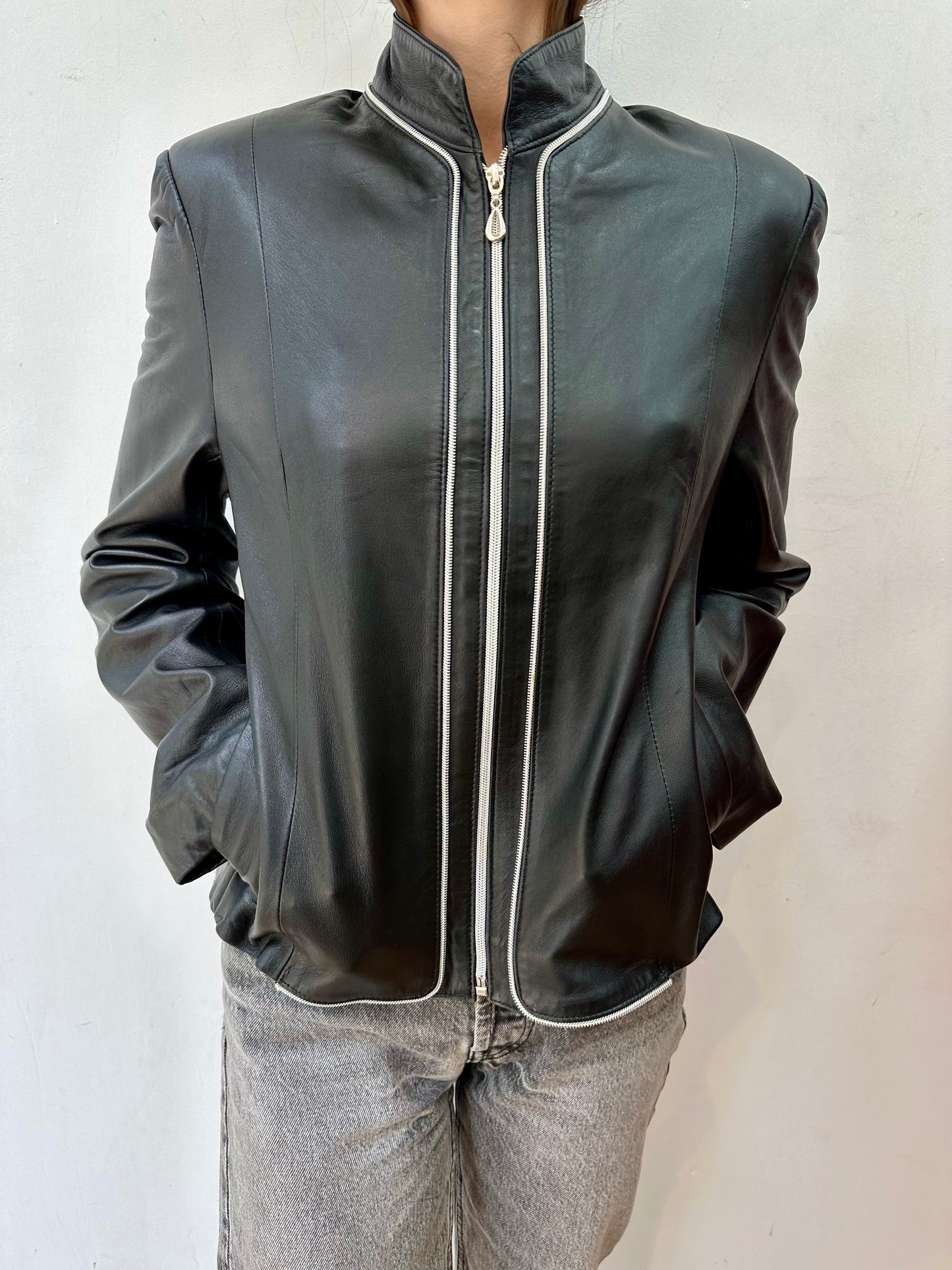 Leather jacket with silver details