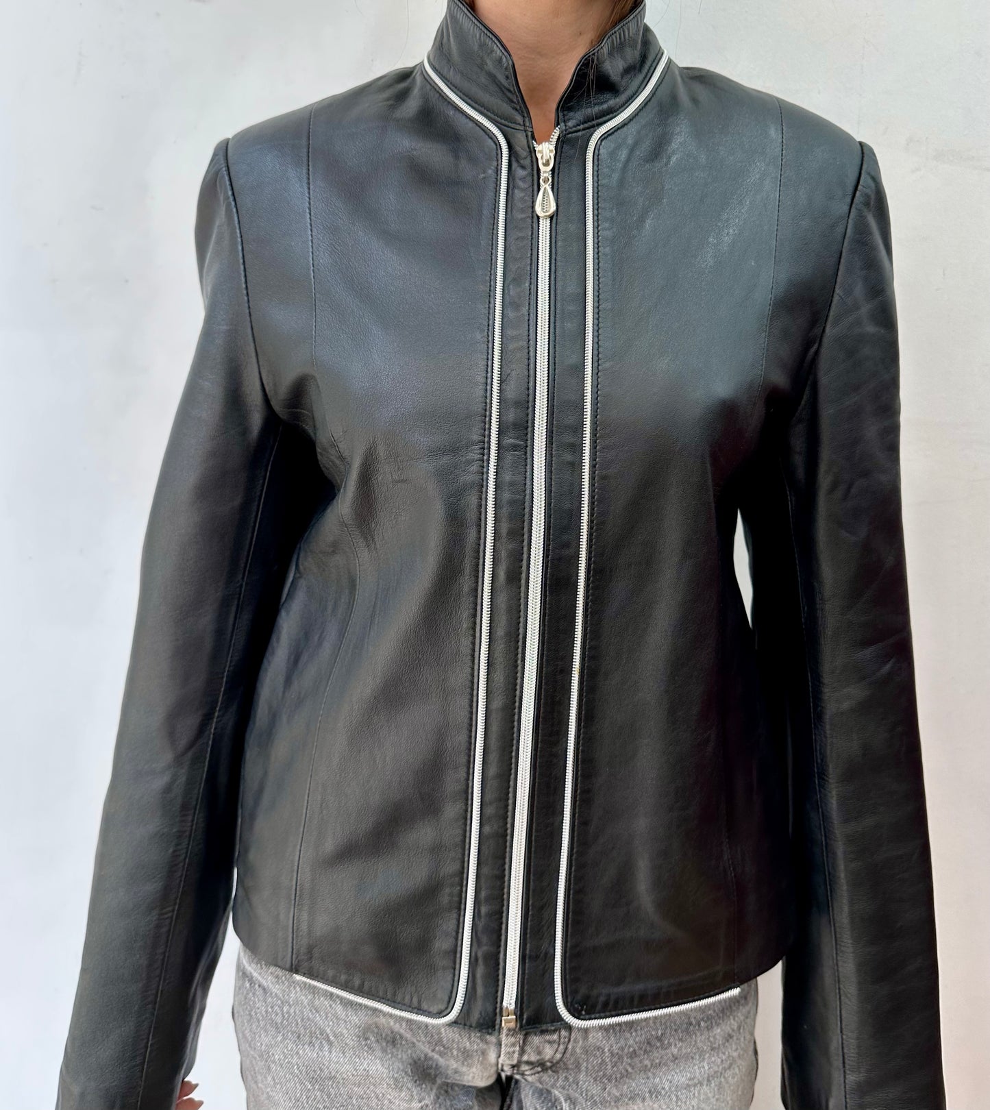 Leather jacket with silver details