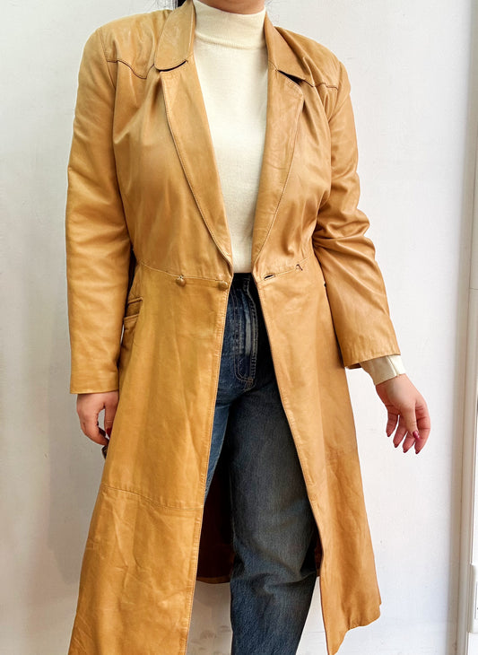 Belted leather coat