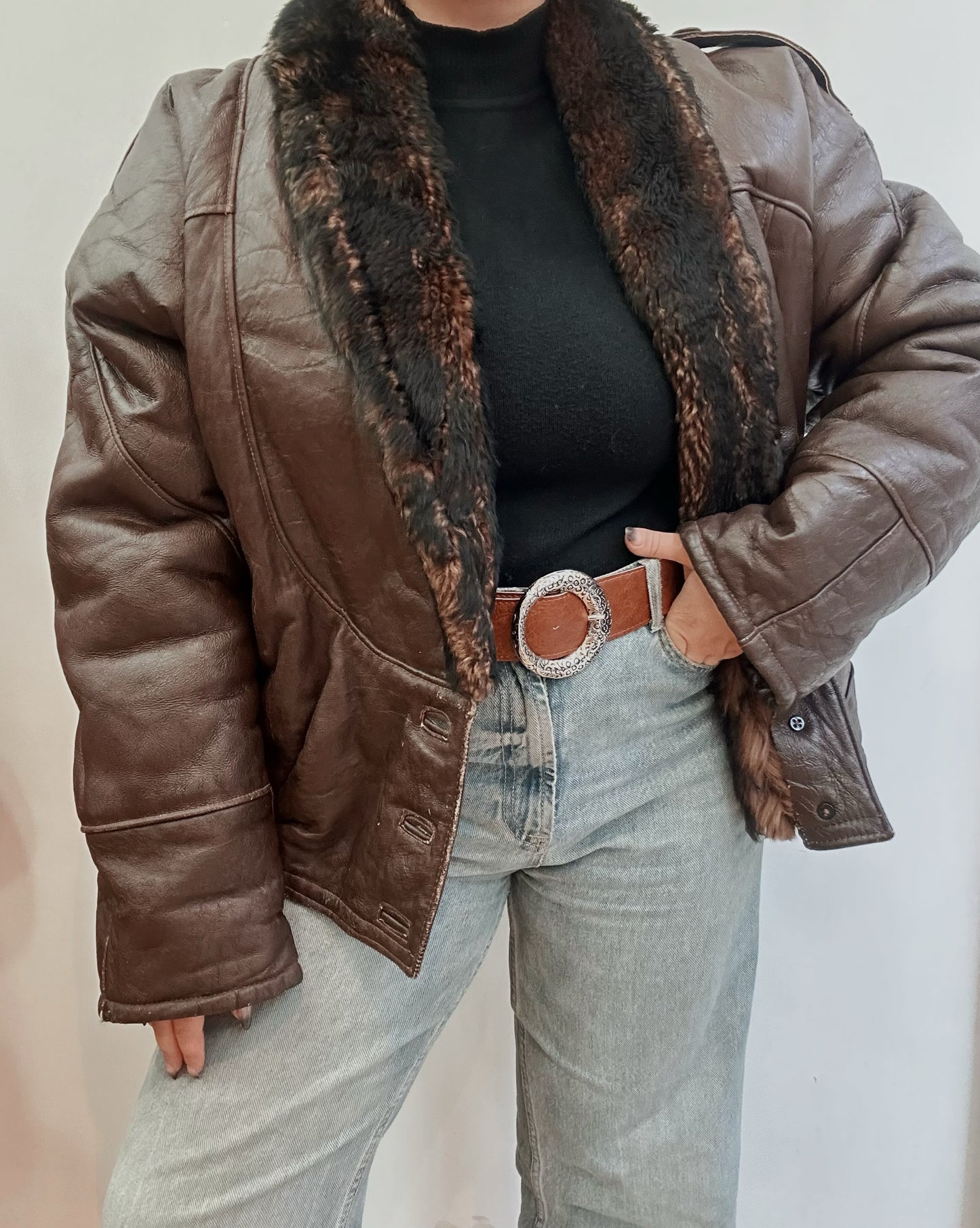 Vintage genuine leather & fur jacket