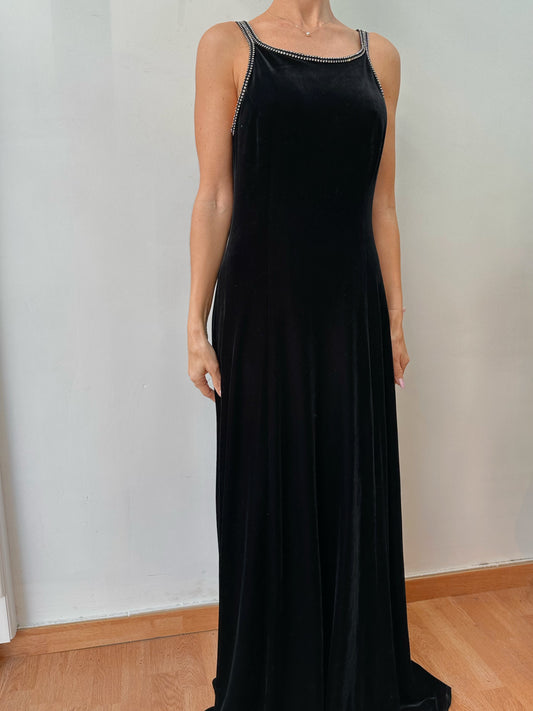 Vintage velvet dress with rhinestones