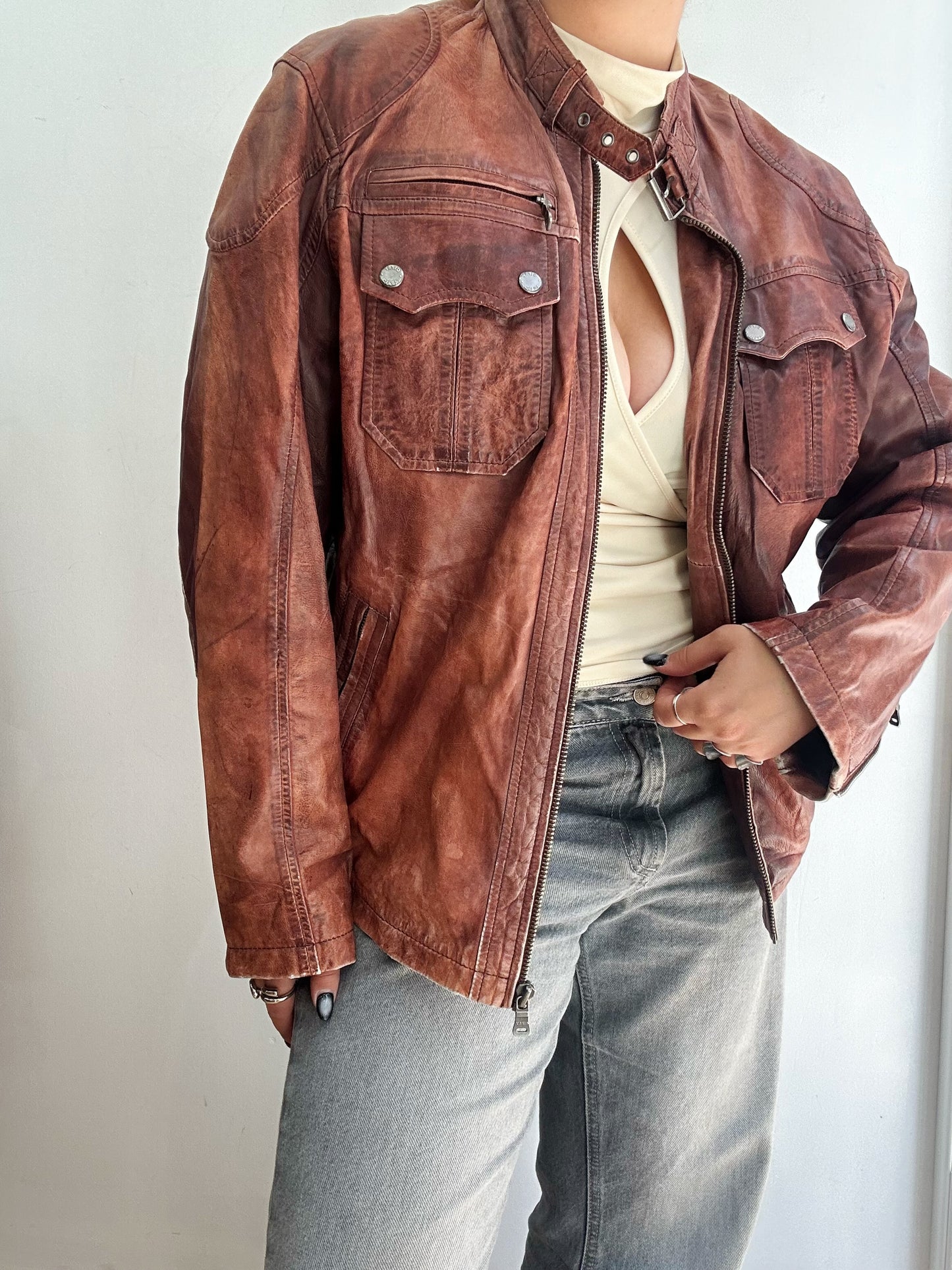 Vintage distressed leather jacket