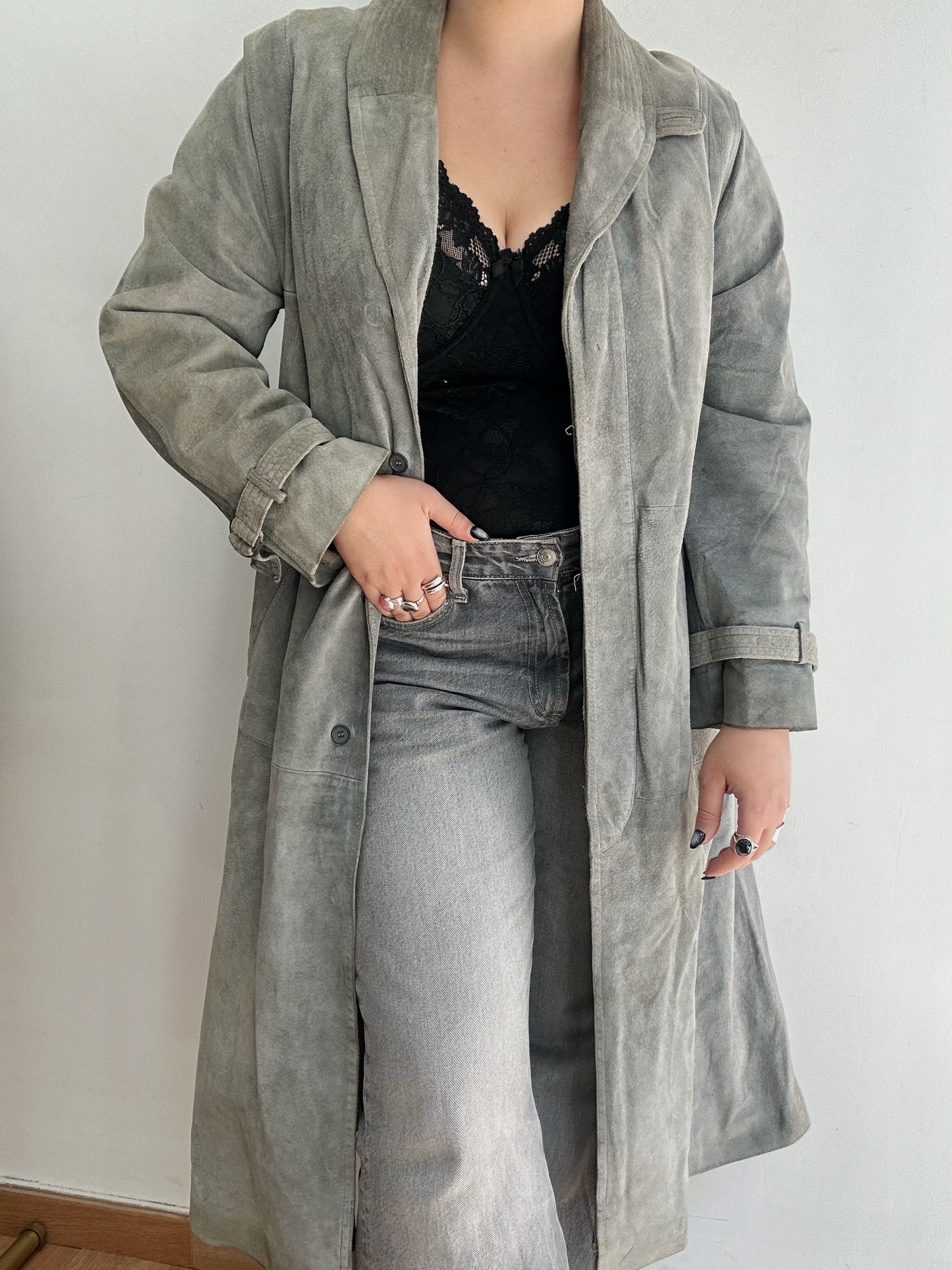 Suede leather coat