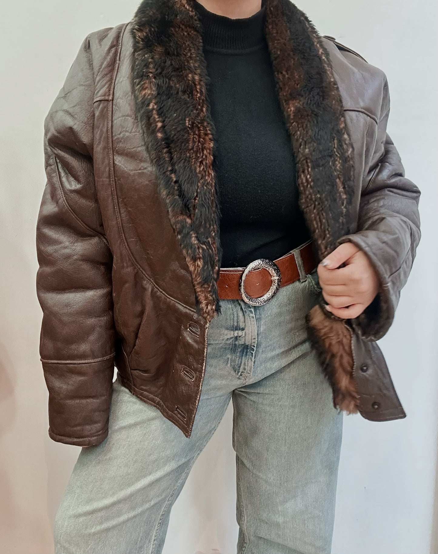 Vintage genuine leather & fur jacket