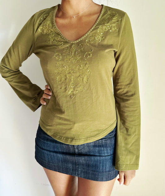 Khaki top with embroidered details