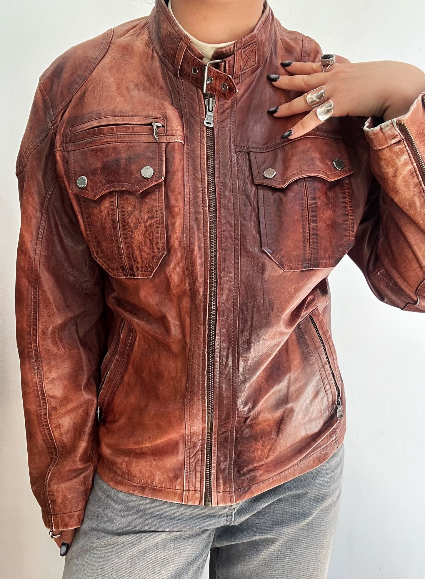 Vintage distressed leather jacket