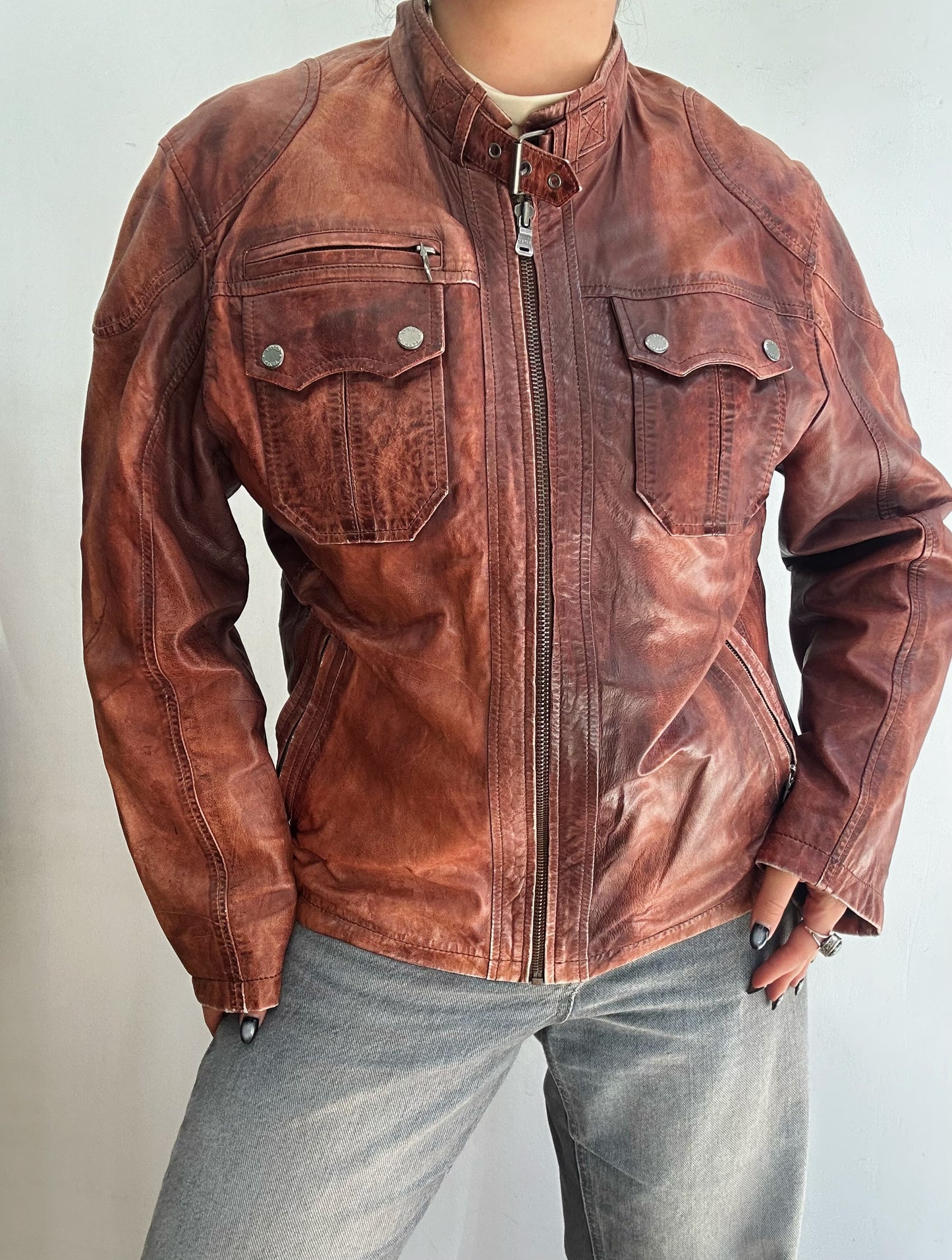 Vintage distressed leather jacket