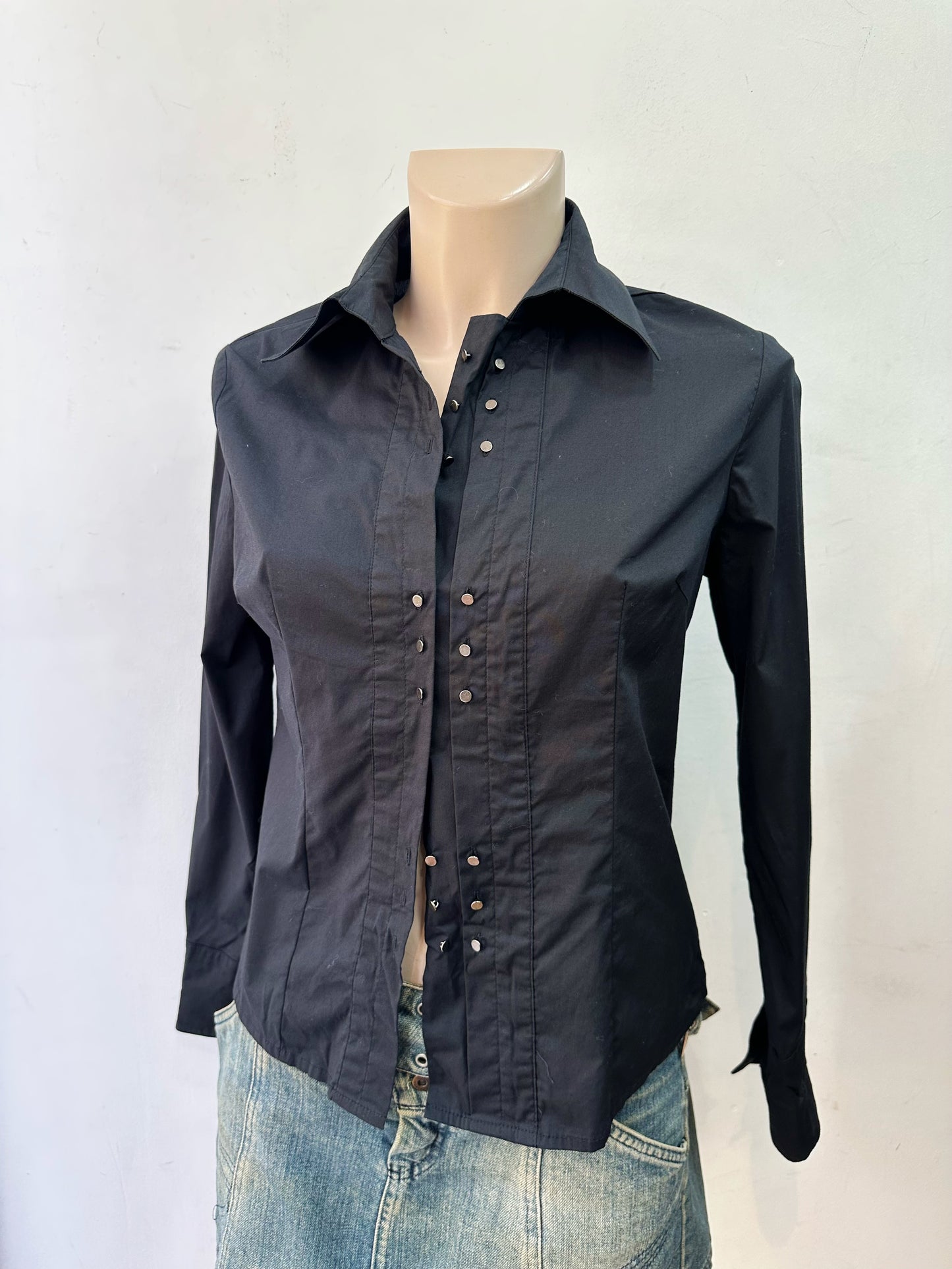 Black cotton shirt with studs