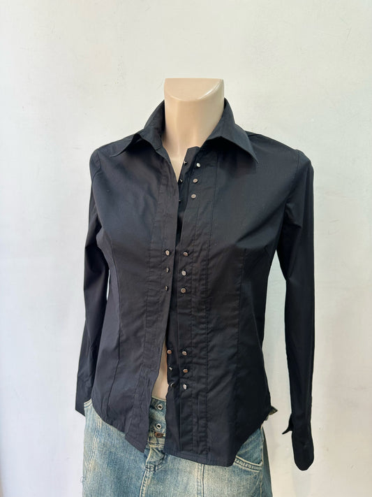 Black cotton shirt with studs