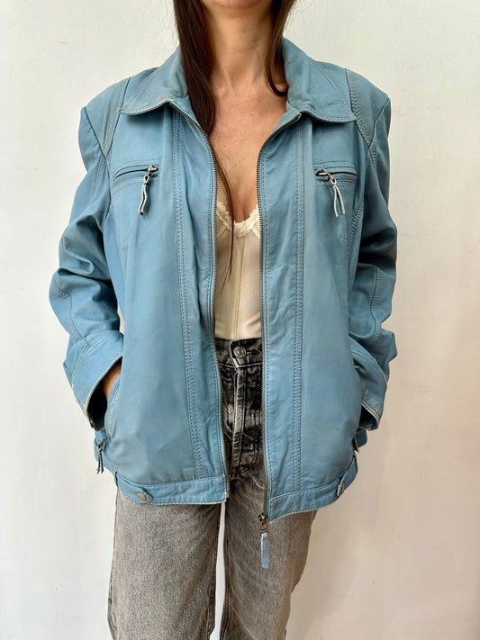 Baby blue leather jacket