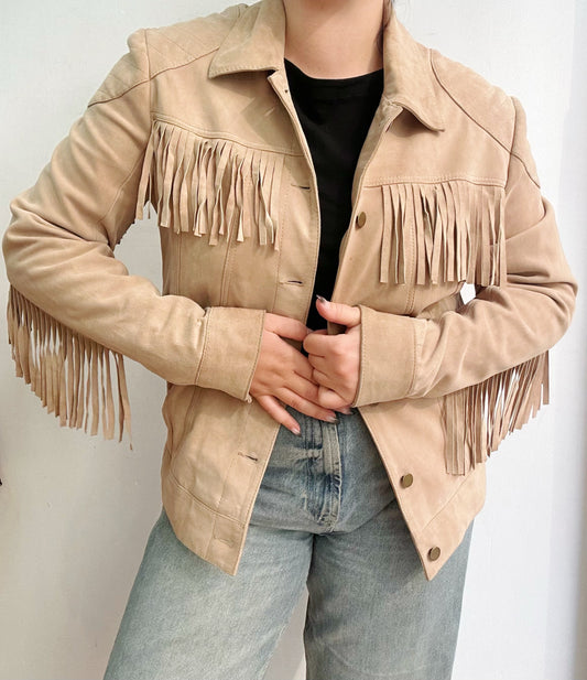 Leather jacket with fringes