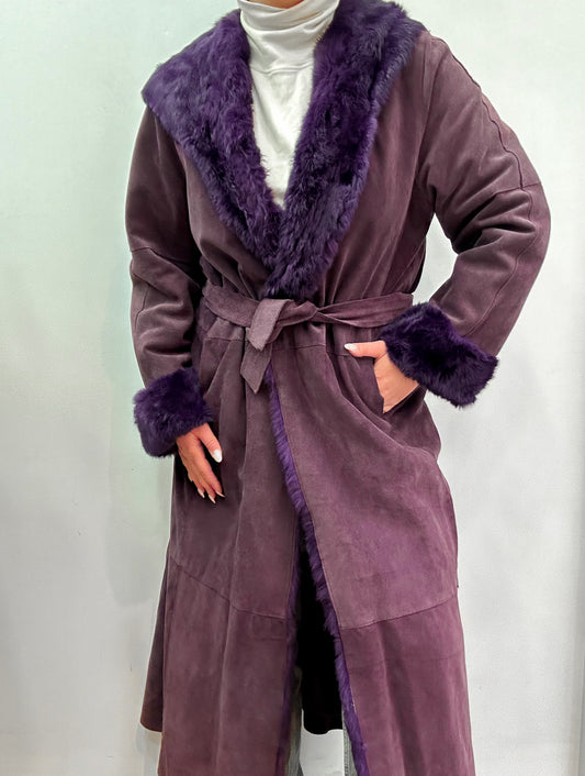 Hooded suede afghan coat