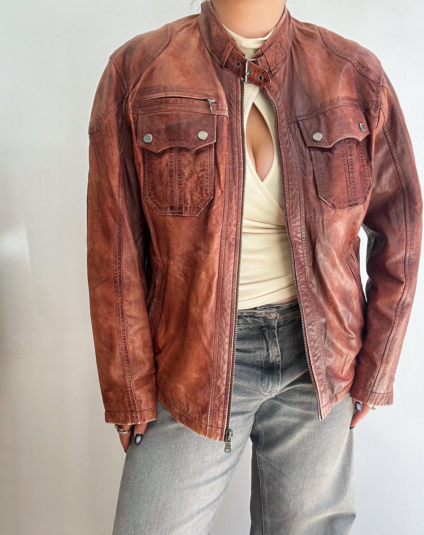 Vintage distressed leather jacket