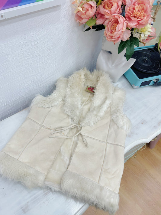 Cream white furry vest