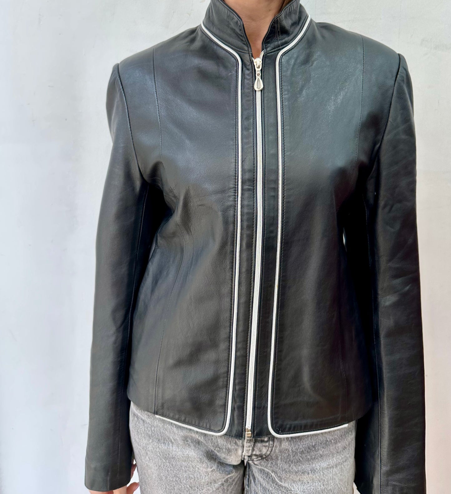 Leather jacket with silver details