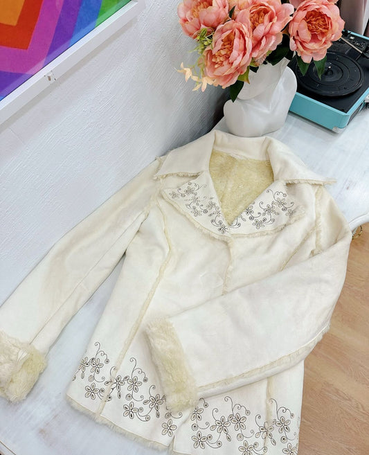 White embroidered afghan coat